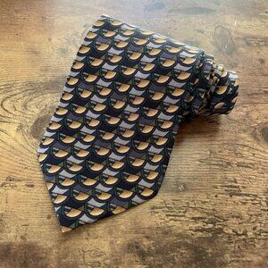 J Jerry Garcia Tie Gray Gold Geometric Print Vintage Silk Necktie Handmade